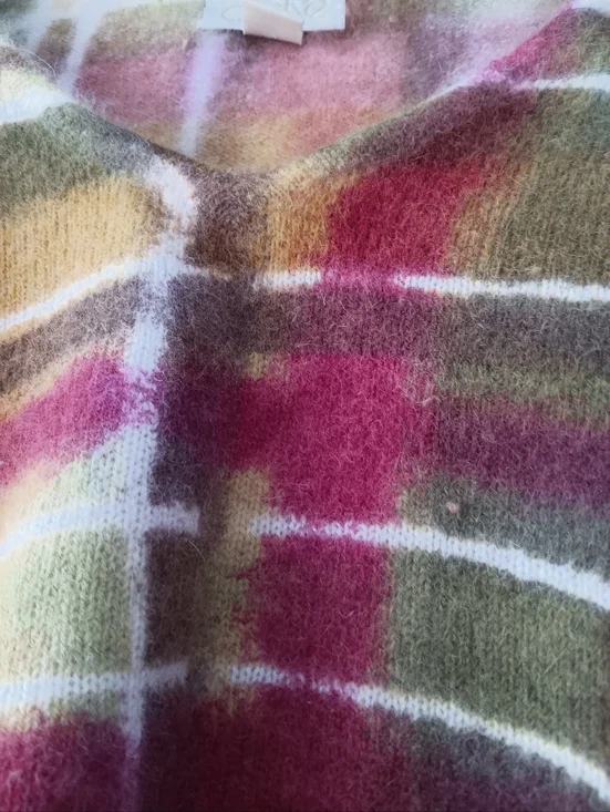 Vintage Cache Angora Blend Plaid Sweater M Fuzzy Cropped V Neck Knit - Picture 5 of 9